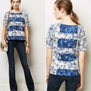 Anthropologie Postmark Floral Striped Textured Top, size L